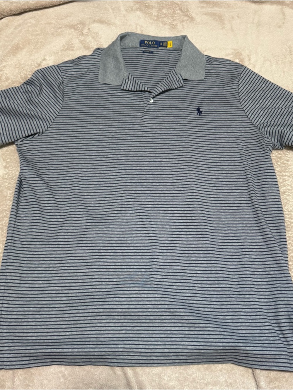 Ralph Lauren Men's Light Blue and Navy Striped Polo